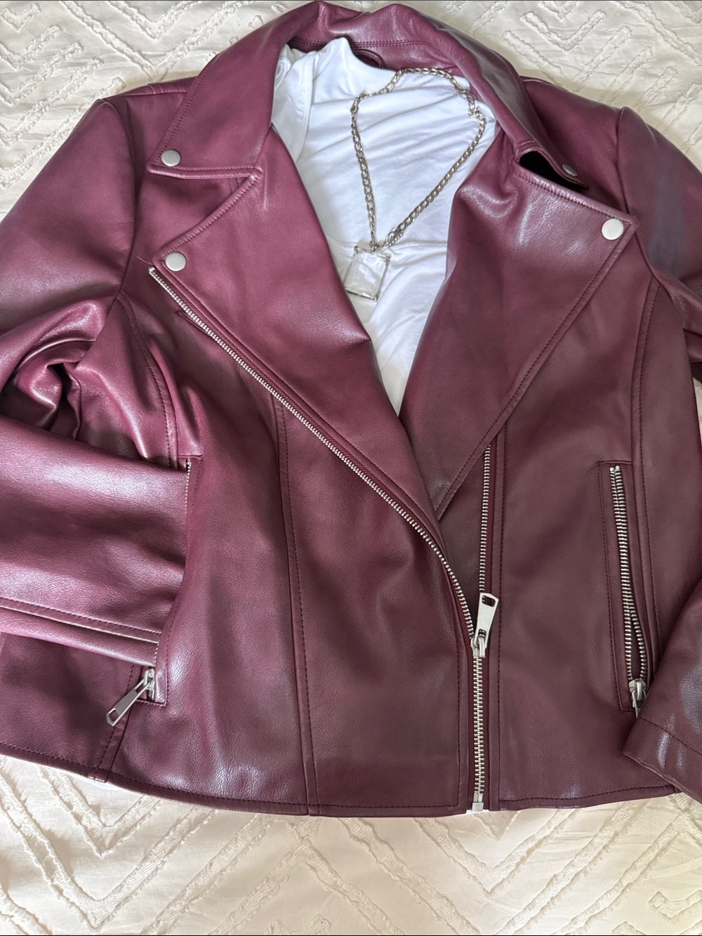 bagatelle Plum Leather Moto Jacket with Silver Hardware